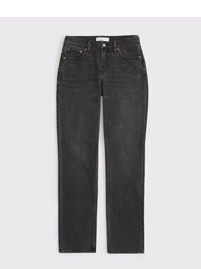 Abercrombie & Fitch Black Wash Curve Love Mid Rise Straight-Leg Jeans